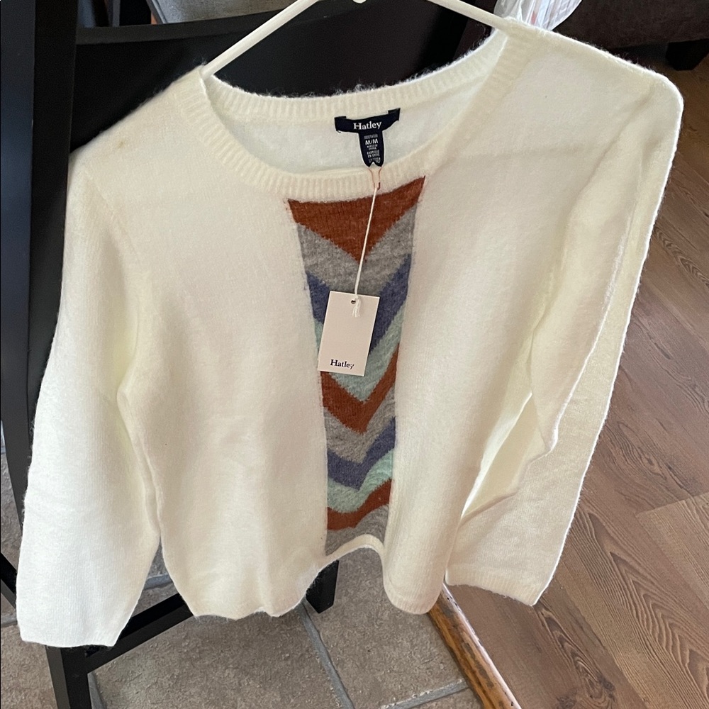 Hatley Cream Sweater with Multicolor Chevron Pattern